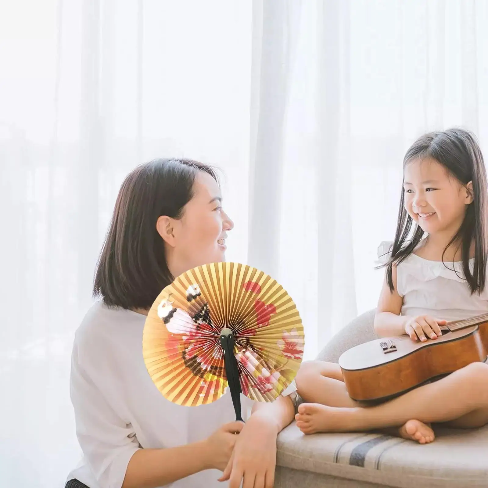 1 PCS Creative Retro Windmill Small Round Paper Fan Chinese Style Hand Fan Wedding Foldable Paper Fans Hand Held Folding Fans folding fan hand fan