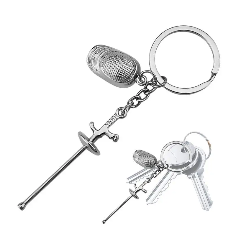 Metal Sabre Keychain Metal Keyring Pendant With Fencing Home Decor Products Rustproof Keyrings For Working Camping School