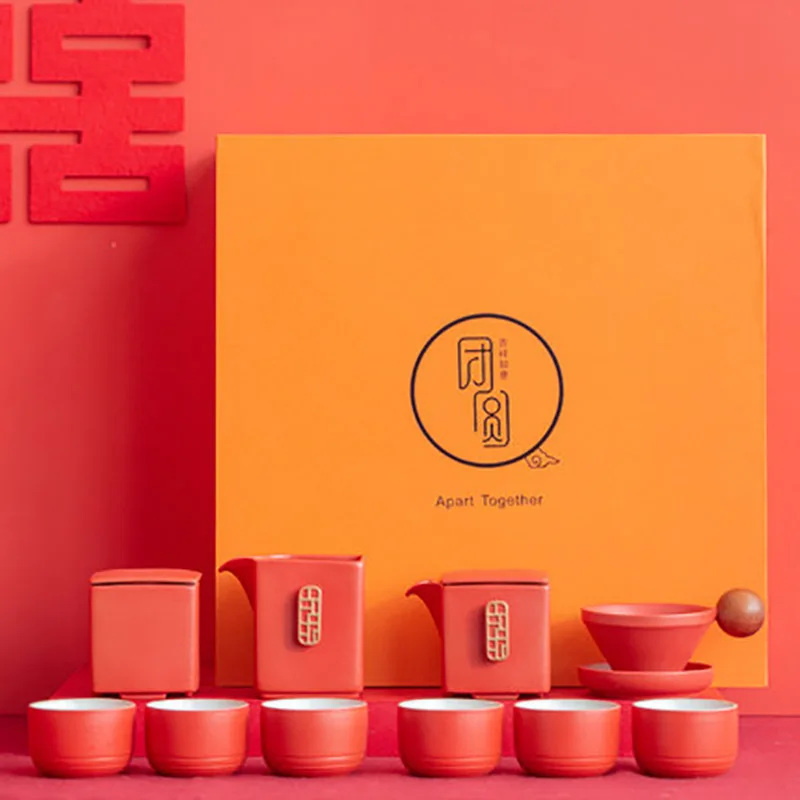 Traditional Chinese Porcelain Tea Set for Adults, Teapot and Tea Cup, Wedding Decoration Supplies, 10 Pc