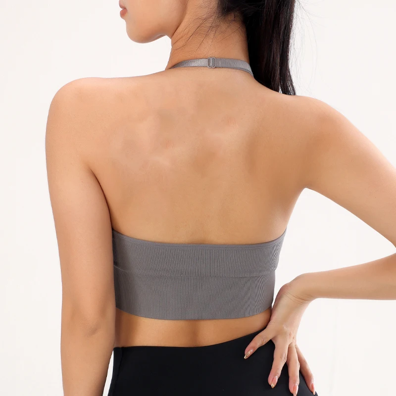 Women Lingerie Bra Flarixa Halter Sports Bra Women Seamless Padded Activewear Bra Fitness Yoga Top Bralette Back Invisible Gym Workout Underwear
