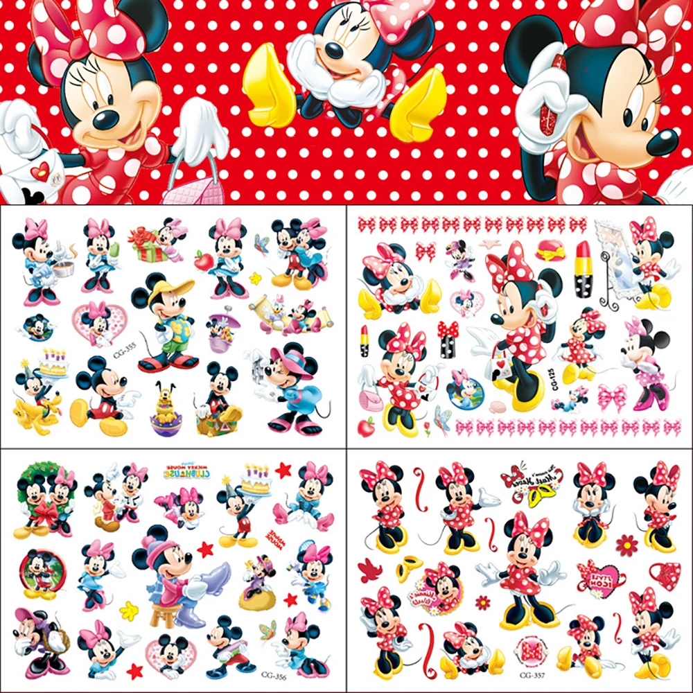 Disney Mickey Mouse Minnie Kids Tattoo Sticker Cute Anime Cartoon Girls Gift Body Art Waterproof Temporary Tattoo Stickers Toys