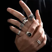 6pcs/Set Exaggerated Ring Skull Poker Clown Number Joker Shape Punk Personalized Ring Y2k Accessories Goth Skeleton Men Jewelry 1