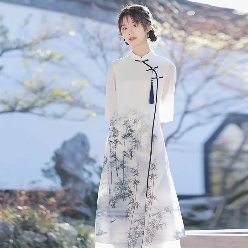Новинка весна-лето 2023, Ципао Aodai, улучшенное Ципао, женское повседневное вьетнамское официальное китайское платье Qipao для женщин