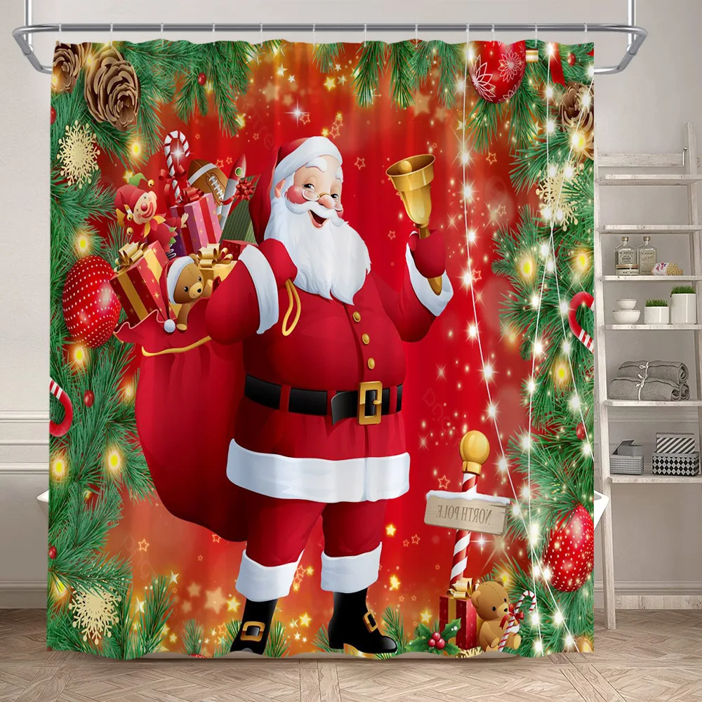 Shower Curtains Christmas Snowman Shower Curtains Red Bird Berry Rabbit Winter Forest Snowflake New Year Home Bathroom Curtain Decor With Hooks