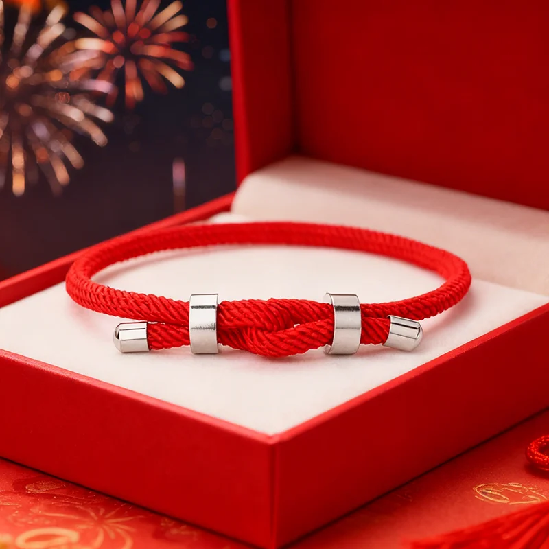 Stainless Steel Red Thread Adjustable Cord Bracelet for Men