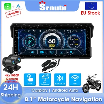 Srnubi 8.1 pollici Moto DVR Navigazione GPS Wireless Carplay Moto Android Auto IP67 Monitor impermeabile Moto Casco Fotocamera