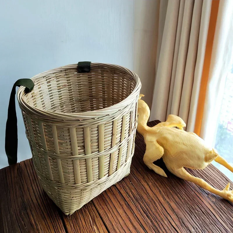 Handmade Bamboo Woven Back Basket Shopping Tea Picking Pack Basket Photography Props Household Sundries Storage Basket 3