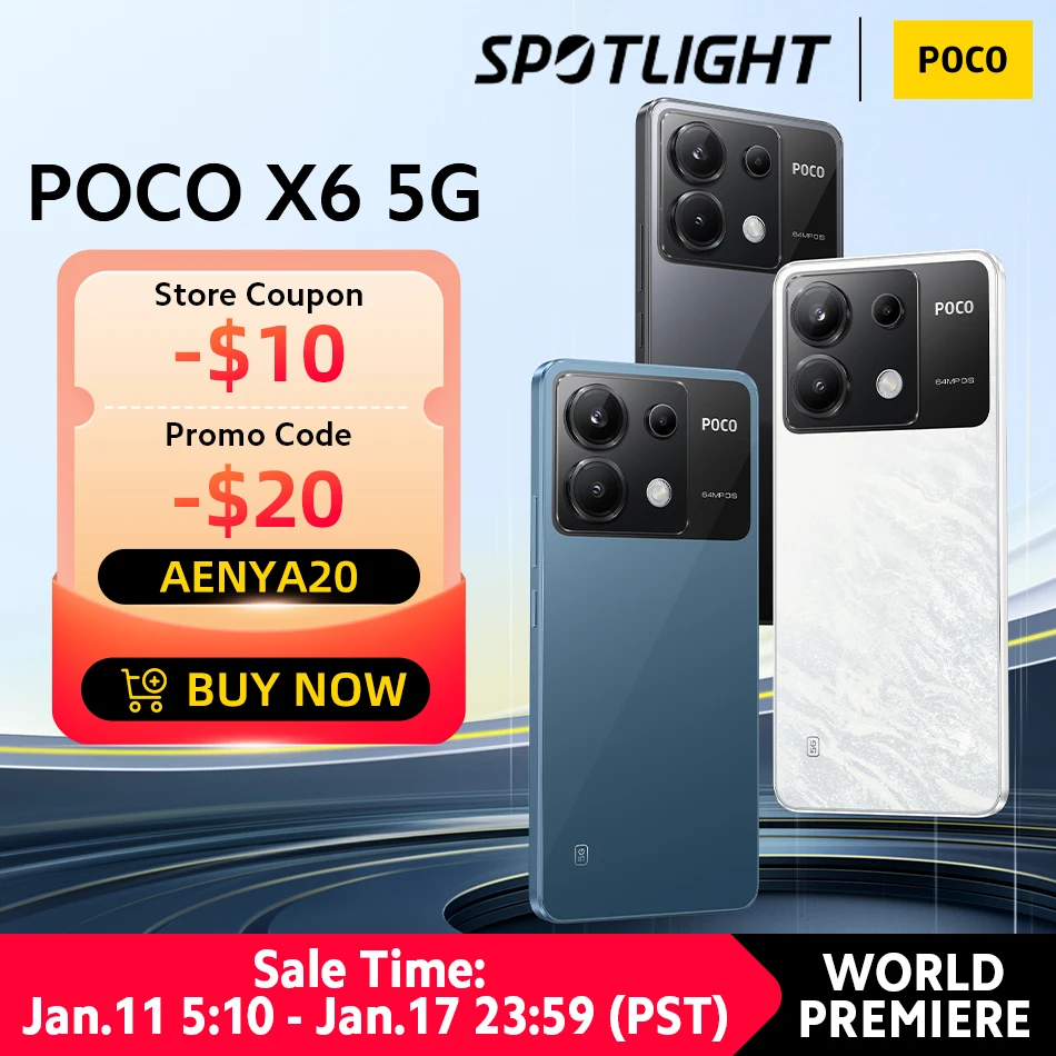  [World Premiere] POCO X6 5G Snapdragon 7s Gen 2 120Hz Flow AMOLED Display Smartphone 64MP Camera with OIS NFC 67W Charging 