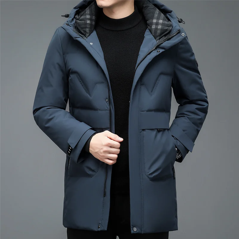 

YXL-993 Winter New Style Overcame Men's Down Jacket Hooded Medium Long Fashionable Casual Business Coat