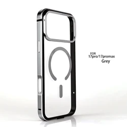 Premium Transparent Alloy Frame Phone Case with Metal Bumper and Camera Protection - iPhone 17 Pro (Gray)