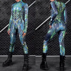Unisex Cyber Punk 3D Digital Printing Halloween Party Role Play Outfit Women Men Cosplay Costume Carnival Jumpsuit