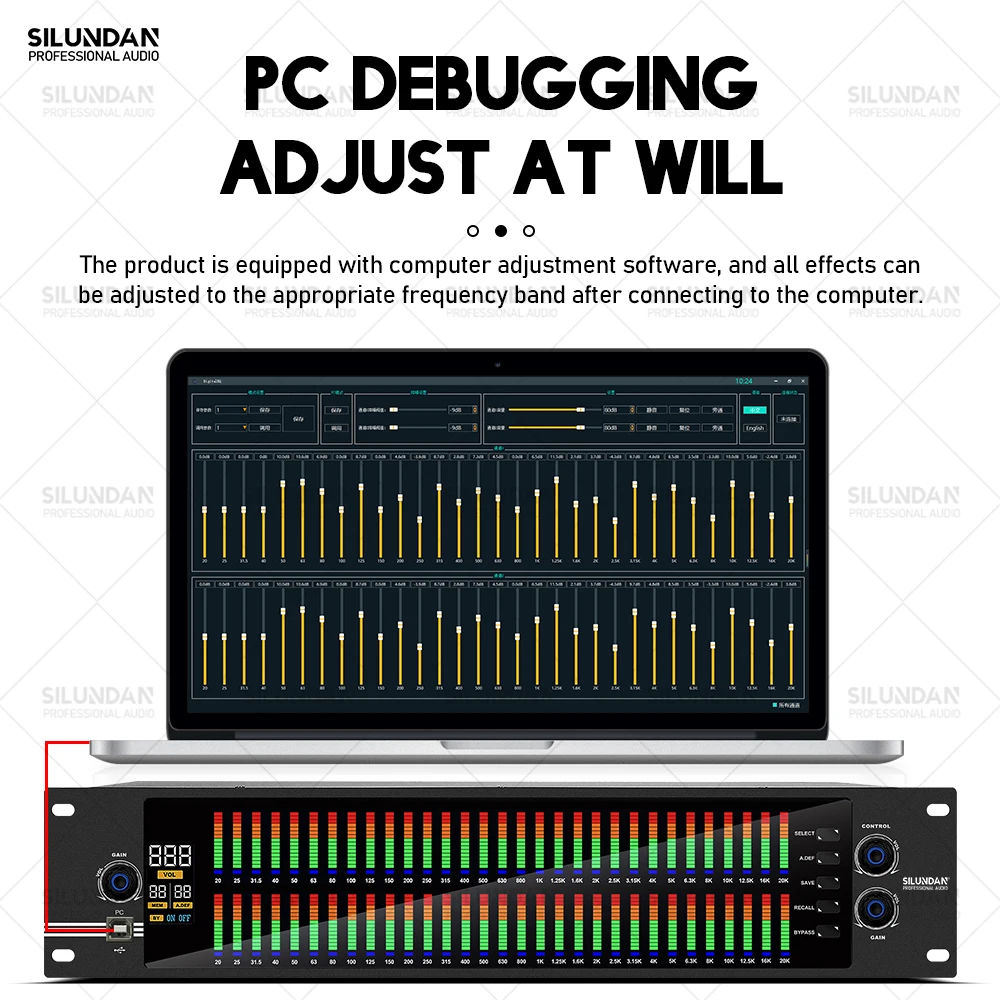 Professional DJ System New Graphic Equalizer 2U Dual 31 Bands Audio Digital Effect DSP Processor Stage Home Karaoke With Squelch