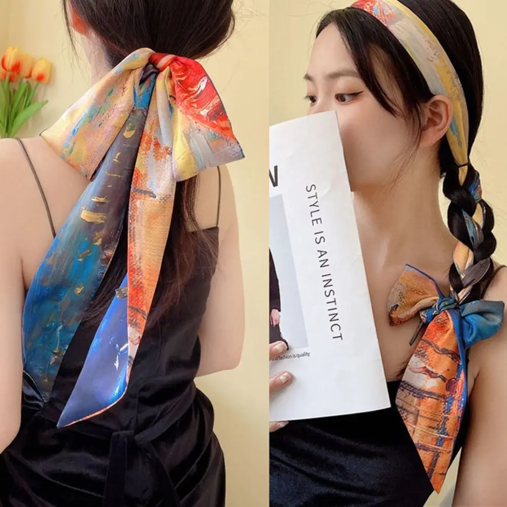 Silk Long Strip Scarf Headband for Women Chinese Style Hair Accessory