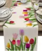Easter Tulip Flowers Linen Table Runners Dresser Scarves Table Decor Spring Farmhouse Dining Table Runners Wedding Decorations 1