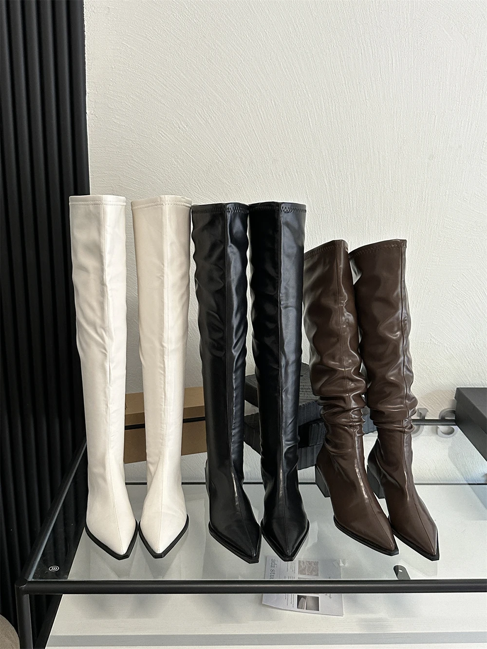 

Over The Knee Boots Pointed Toe Winter Autumn Chelsea Booties Western Bootie White Black Brown Sexy Party Pumps Shoes Woman 39