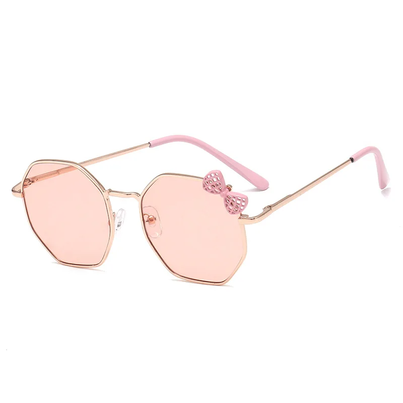 Lunettes de soleil à la mode pour garçons et filles avec nœud en métal B010 Polygon Trend Lunettes de soleil pour enfants Lunettes de soleil UV400 pour enfants_voghion.com