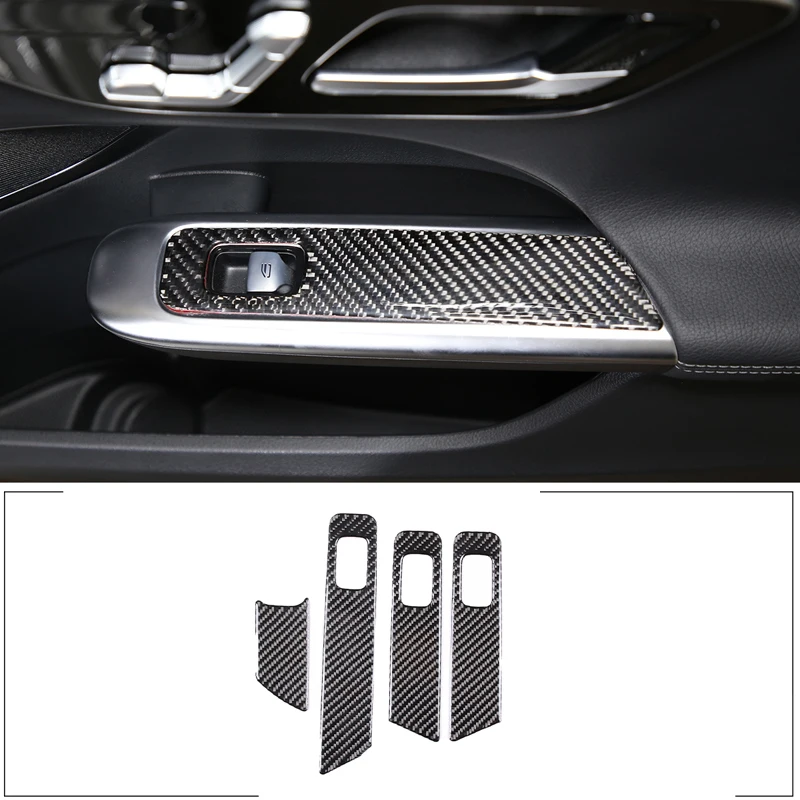 

Для Mercedes-Benz C-Class W206 2022 г., мягкое углеродное волокно, кнопка переключения автомобильного стекла, наклейка на раму, аксессуары для интерьера автомобиля
