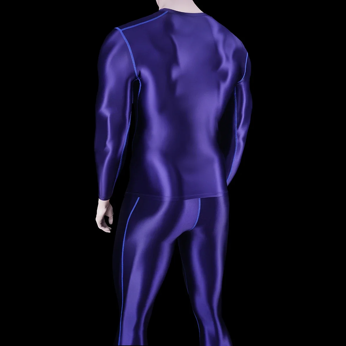 sexy Men Tracksuits Sets Tights Tops + Leggings Shiny Glossy Sports Fitness Running Cycling All-purpose body suits
