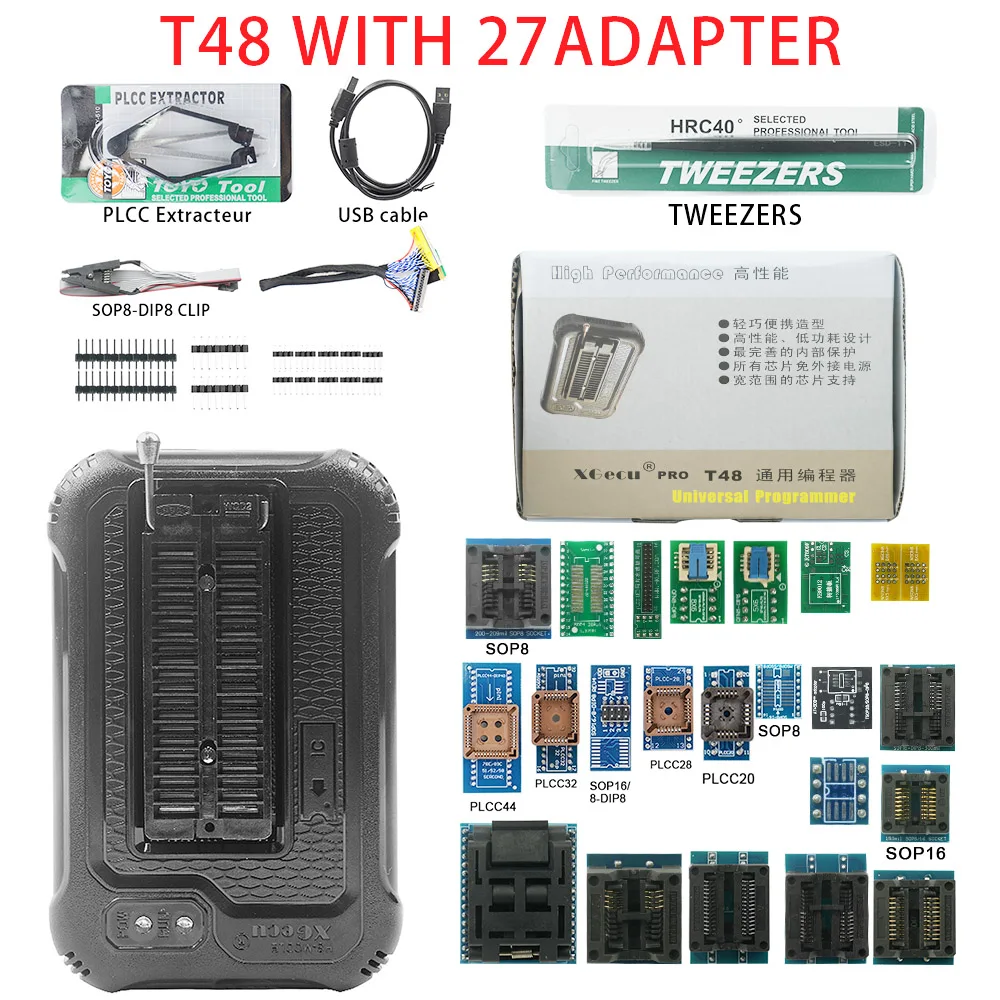 Newest V12.15 T48 [TL866-3G] TL866II Plus Replacement Programmer T48 NAND Flash AVR PIC Bios USB Programmer with Adapters