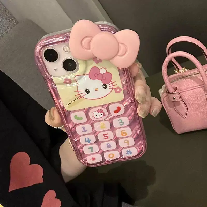 

Kawii Sanrio Hello Kitty аниме мультфильм милый узел чехол для телефона Iphone 11/12/13/14 Pro Max полная оболочка анти падение лук узел чехол для телефона