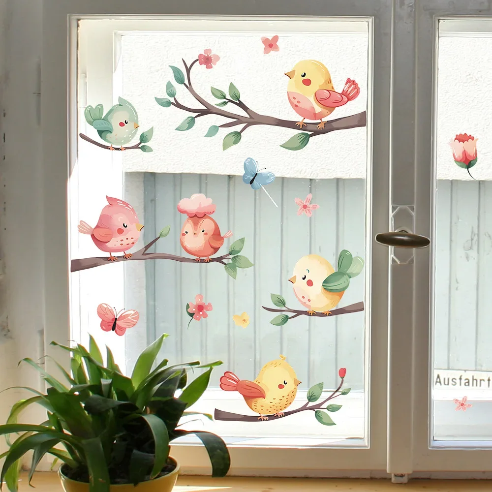 1PCS Cardone Cute Twig Bird Glass Window Home Landscaping Decoration Electrostatic Uv Window Sticker Room Decoration