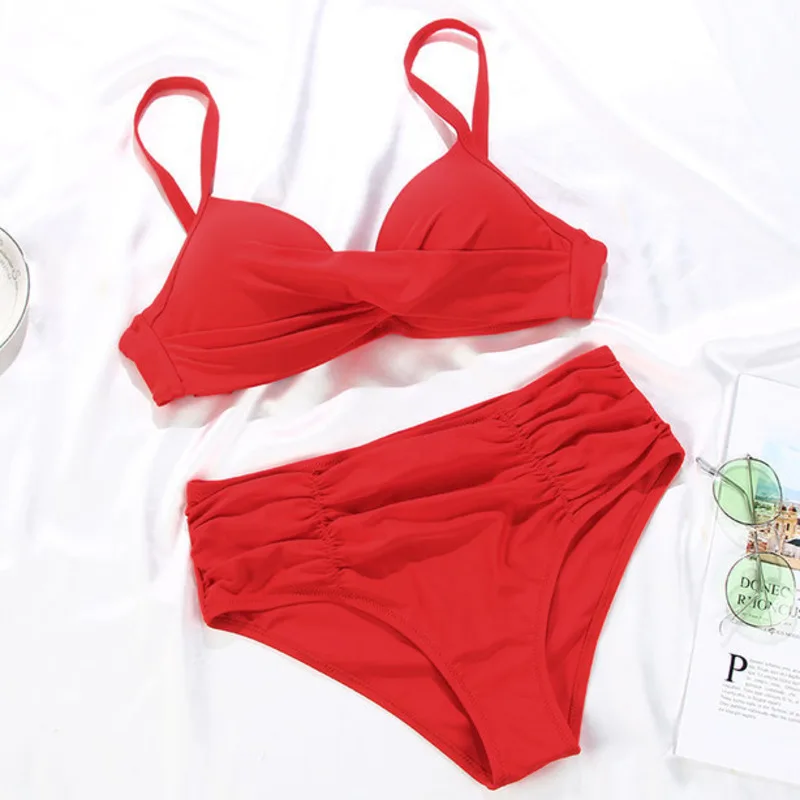 New Sexy Push Up Bikinis 2025 Women's Solid Color Swimwear Female Swimsuit Swimming Bathing Suits Bikini Set Beachwear Bather