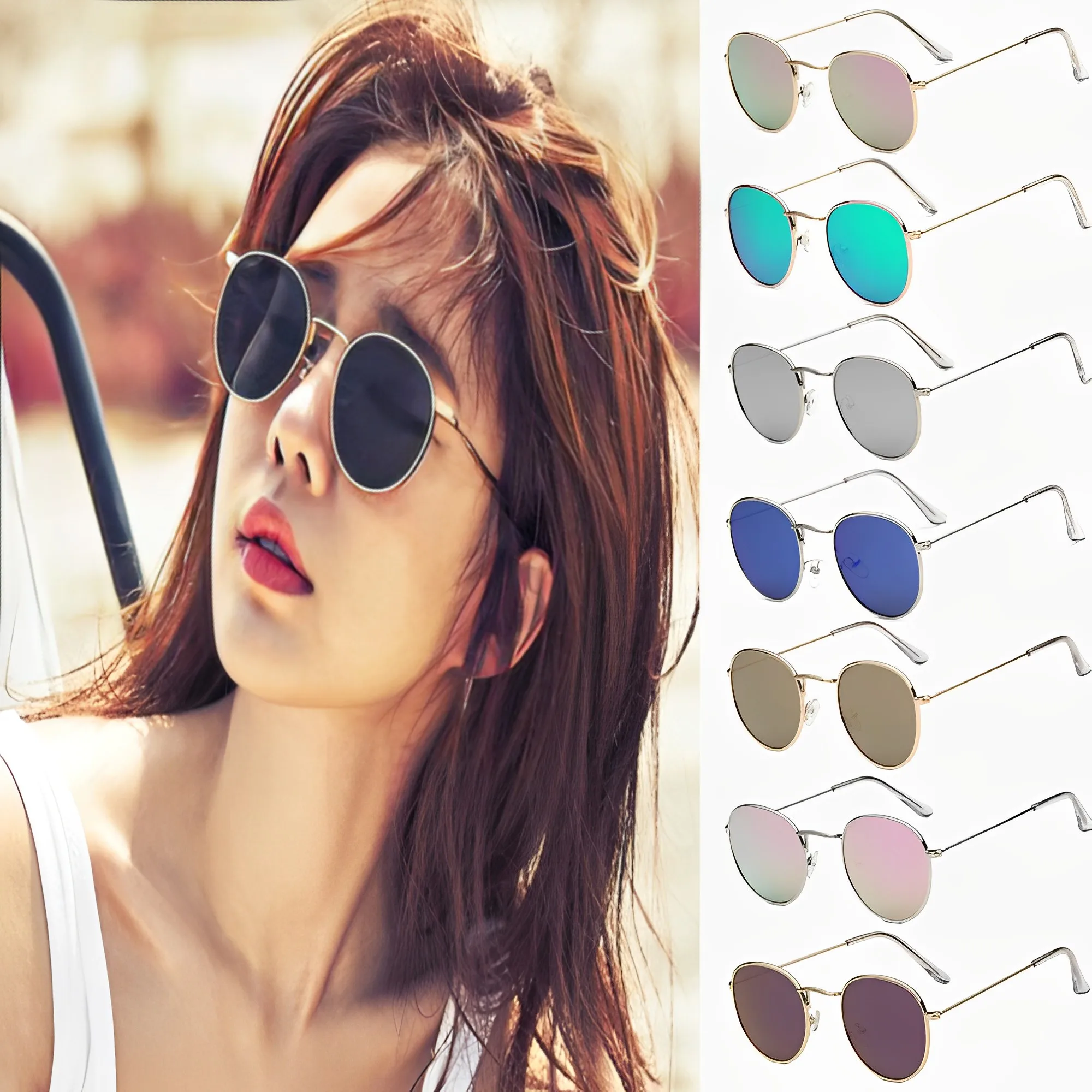 

Gold Metal Frame Sunglasses Women Mirror Round Sun Glasses Coating Reflective Retro Sun Glasses Brand Designer Trend Eyewear