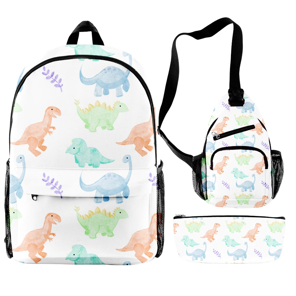 Cartoon Novelty Cool dinosaur 3pcs/Set Backpack 3D Print Bookbag Travel Laptop Daypack Backpacks Chest Bags Pencil Case