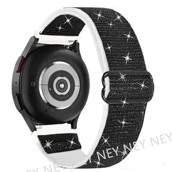 Adjustable Elastic Nylon Watch Strap, 20/22mm - Versatile and Comfortable Bracelet Band for 22mm watch band (Shiny Black white 09)