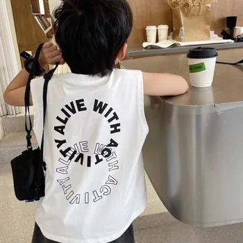 2025 Summer Baby Solid Vest Boy Loose All-Match Sleeveless T-Shirt Children Comfort Cotton Tees Girl Casual Tops Toddler Costume 1