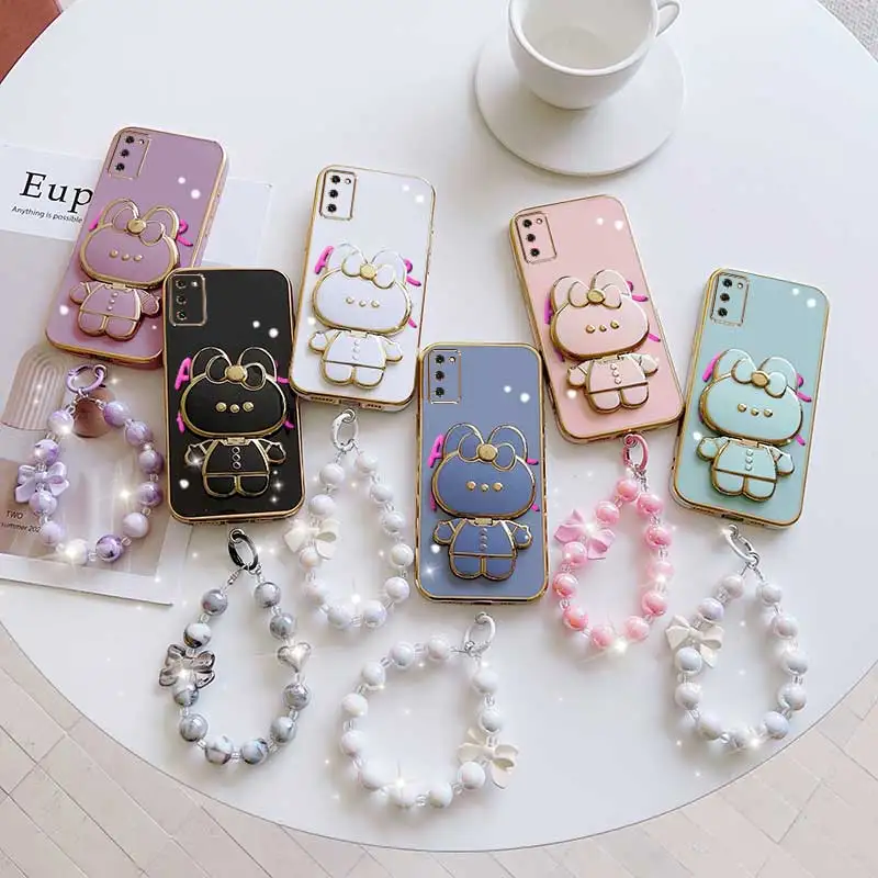 Charming Floral Phone Accessory Set: Case, Lanyard & Rabbit Stand