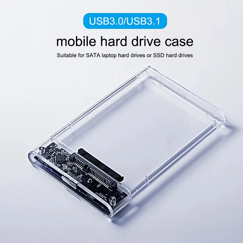 WALRAM USB 3.0 HDD Enclosure SATA, 2.5 Inch External Hard Drive Case 5Gbps Type C Tool Free Transparent