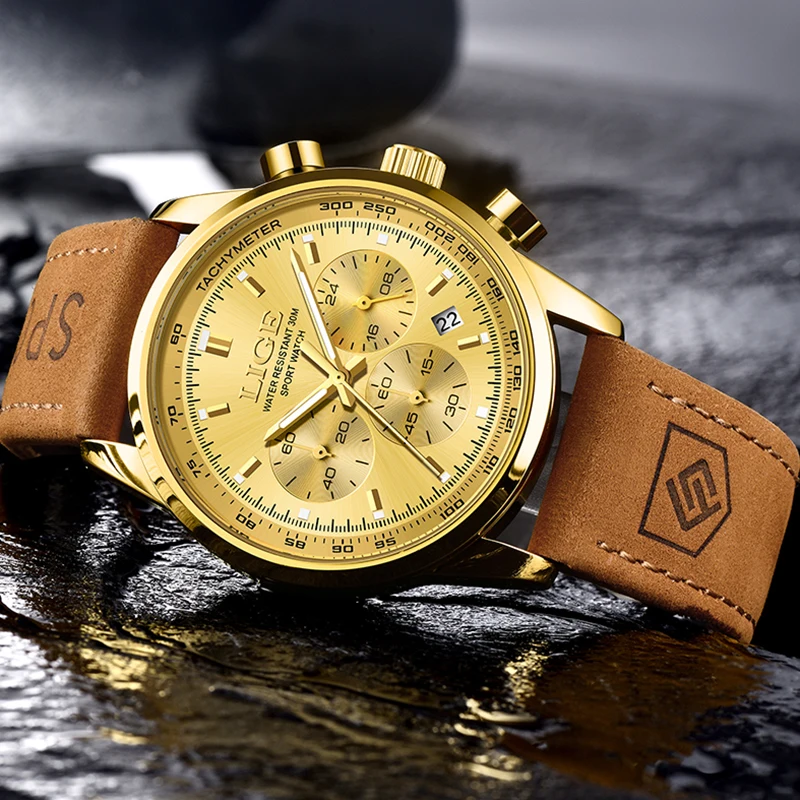 LIGE Top Brand Luxury Mens Watches Fashion Military Sport Men's Quartz Wristwatches Casual Leather Waterproof Watch Reloj Hombre