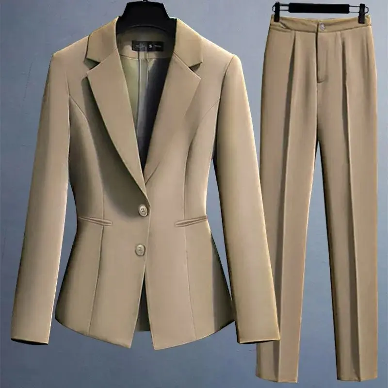 Elegante set blazer e pantaloni da donna per ufficio e attività quotidiane nella stagione autunnale (XS beige Suit
