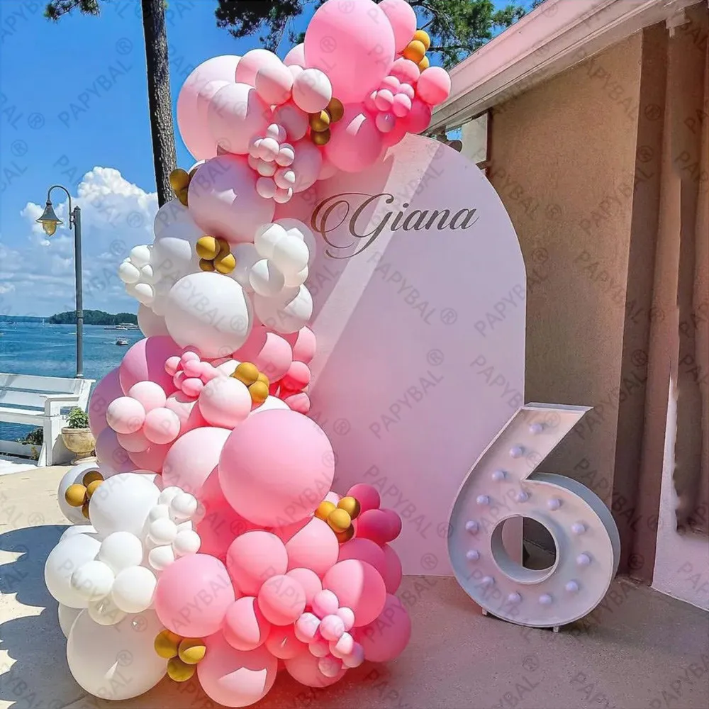 

144pcs Pink Gold Chrome Metal Balloon 32inch Number Foil Ball Arch Garland Kit Girl Woman Birthday Party Decoration Supplies