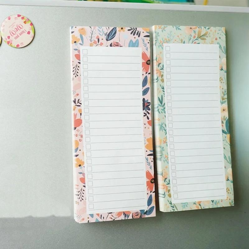 Floral Pattern Magnetic Fridge Notepad Portable Tear-off Memo Pad Shopping List Home Kitchen Office Planner 1pc