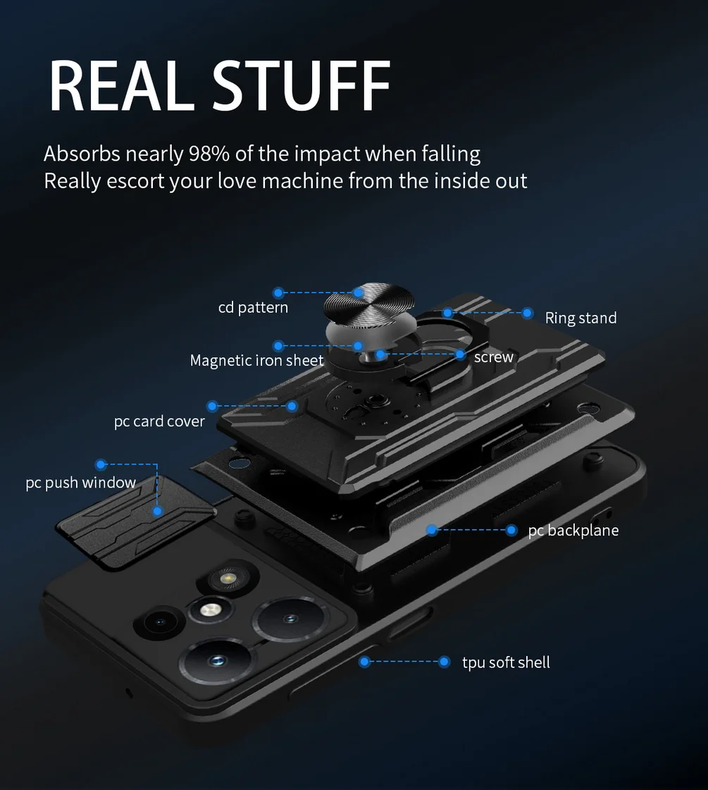 Card Slot Camera Protect Case with Armor Hybrid Ring Cover