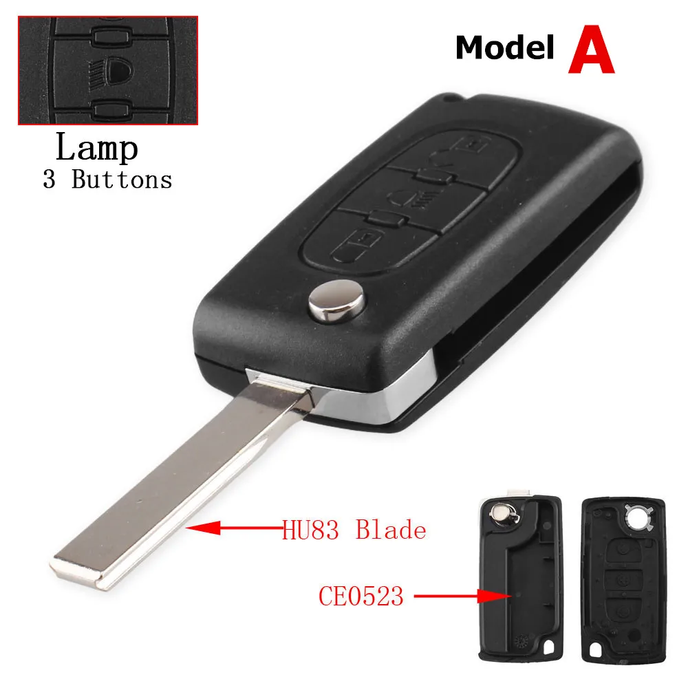 Key case, car key shell, key cover, folding car key shell, fob cover, key fob replacement, 3 buttons black remote car key case, fit for Peugeot 207 307 308 407 607 807, Citroen C2 C3 C4 C5 C6, flip folding