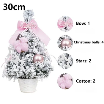 30/40cm Pink Decorative Mini Christmas Tree Pink Bow Snow-Dusted Xmas Tree Christmas Home Decor Potted Christmas Tree navidad