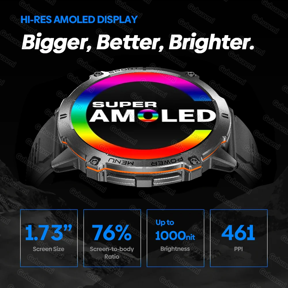 GUHUAVMI TANK X3 SmartWatch Men 1000mAh ���� ���͸� GPS ��� ���� Bluetooth ��ȭ ��� ������ ��Ʈ�Ͻ� 1.73 Smartwatch