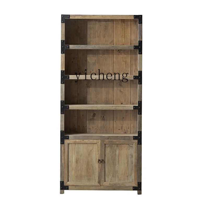 

ZK Distressed Solid Wood Office Bookcase LOFT Industrial Style Creative Locker Floor Storage Rack Storage Rack