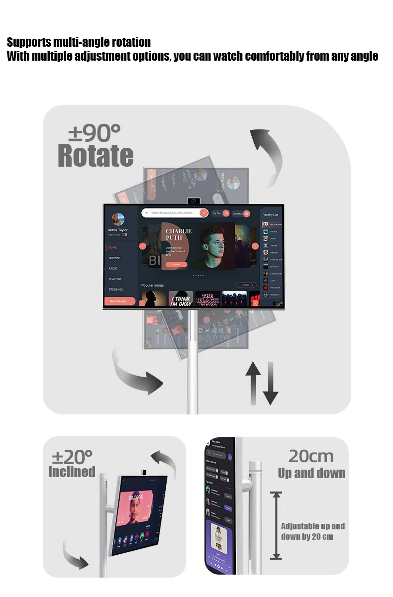 인기 상품 21.5인치 4+64G 안드로이드12 스마트 인터랙티브 스크린 내장 배터리 USB 와이파이 HDMI 이동식 스탠드 HD 터치 LCD TV