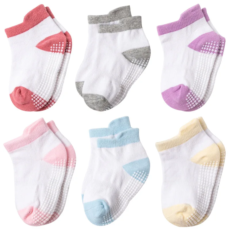 Jongens 6 Pack Antislip Babysokjes Voor 0-24M Pasgeboren Bebe Meisjes Grips Anti Slip Ankle Eerste walker Baby Kids Katoenen Sok 2021