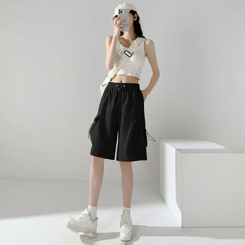 Cargo Shorts Women Safari Style Loose Ulzzang Summer Leisure Boyfriend Chic Vintage Streetwear Knee-length Couple Students Daily