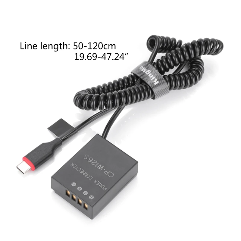 For X-T200 X-A2 X-A3 X-A5 X-A7 X-100F Camera NP-W126S Dummy Battery Replacement with Type-C Spring Power Adapter Cable