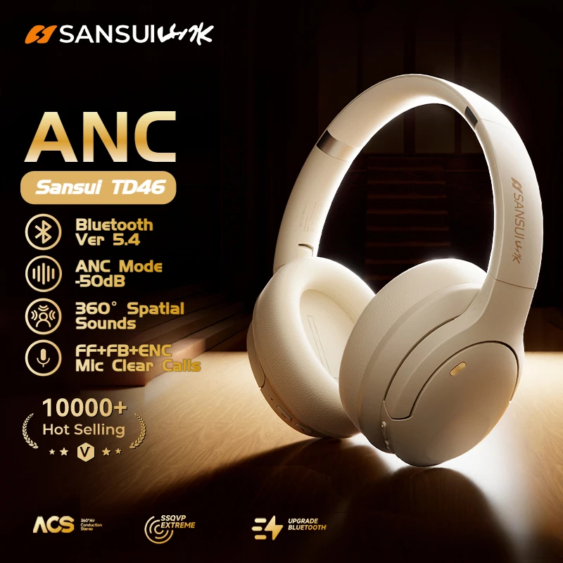 フルート Sansui TD46 ANC Wireless Bluetooth 5.4 Headphones 50dB