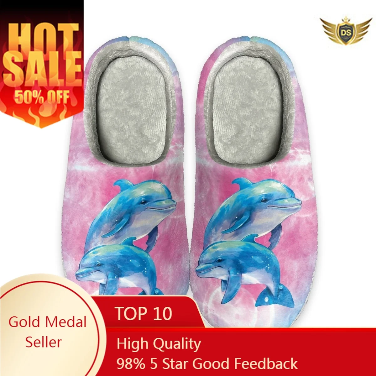 

Fashion Dolphin Design Simple Home Cotton Slipper Women Travel Comfort Slipper Winter Indoor Non-slip Slippers Print On Demand