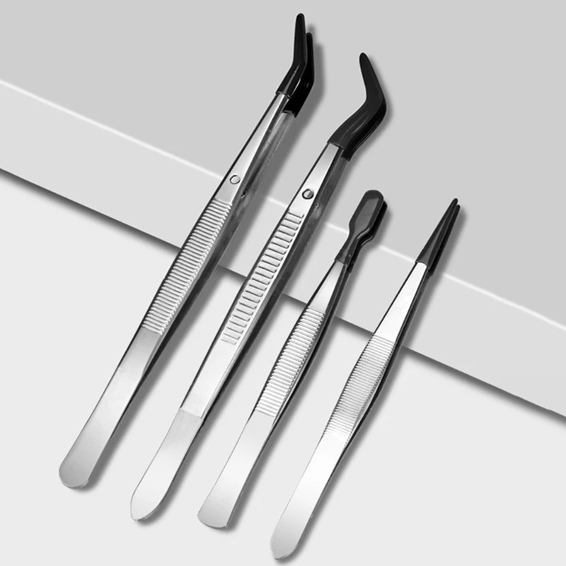 Black Silicone Tips Tweezers Stainless Steel Straight Curved False Eyelash Tweezers Hair Removal Makeup Tool Picking Tool eyelash tweezers