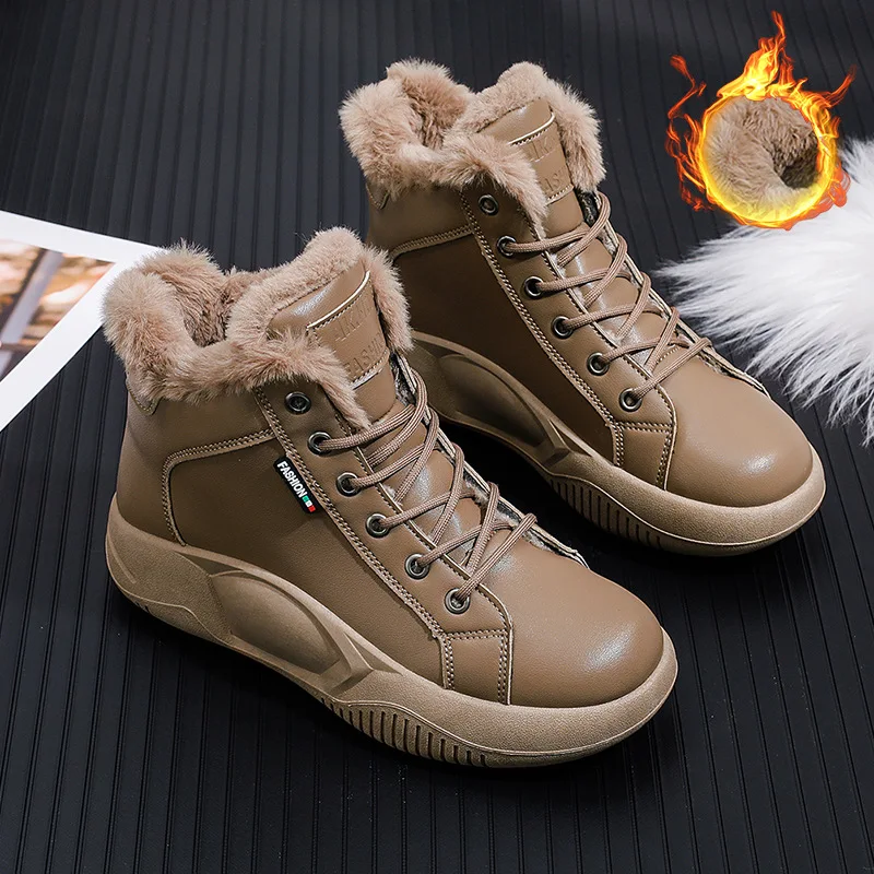 Ankle Boots Increase Shoes Brown Short Boots Autumn Winter Women's Shoes High-top Thick-soled Inner Platform Boots Ladies Shoes