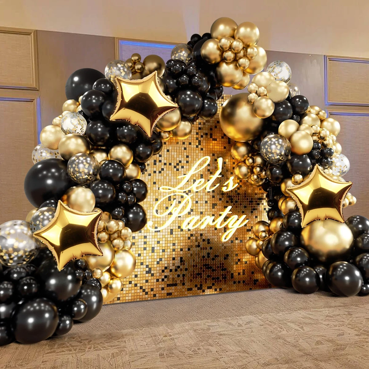 Latex Balloons 134pcs Black Gold Balloon Garland Arch Kit Latex Confetti Balloon Happy Birthday Party Decor Wedding Anniversary Baby Shower
